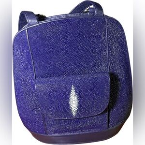 blue Shagreen Stingray leather purse to convertible backpack